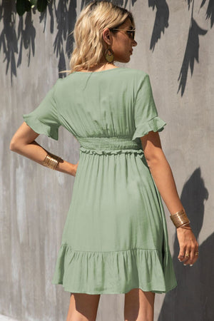 Smocked Waist Flounce Sleeve Ruffle Hem Dress-Teresa's Fashionista LLC