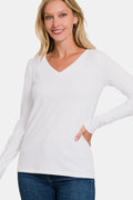 Zenana Full Size V-Neck Long Sleeve T-Shirt - Teresa's Fashionista LLC