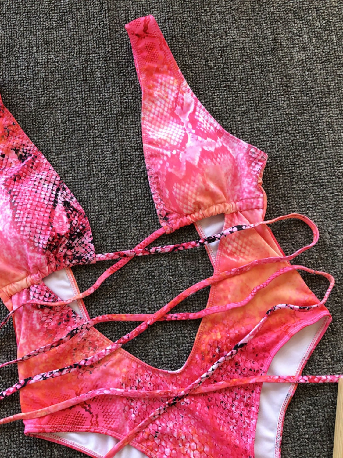Lace-Up Backless Plunge One-Piece Swimwear-Teresa&#39;s Fashionista LLC
