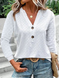 Eyelet Notched Long Sleeve T-Shirt-Teresa's Fashionista LLC