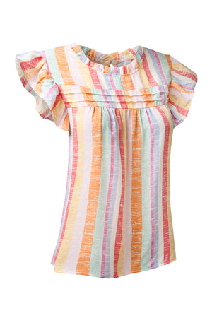 Ruffled Striped Round Neck Cap Sleeve Blouse-Teresa's Fashionista LLC