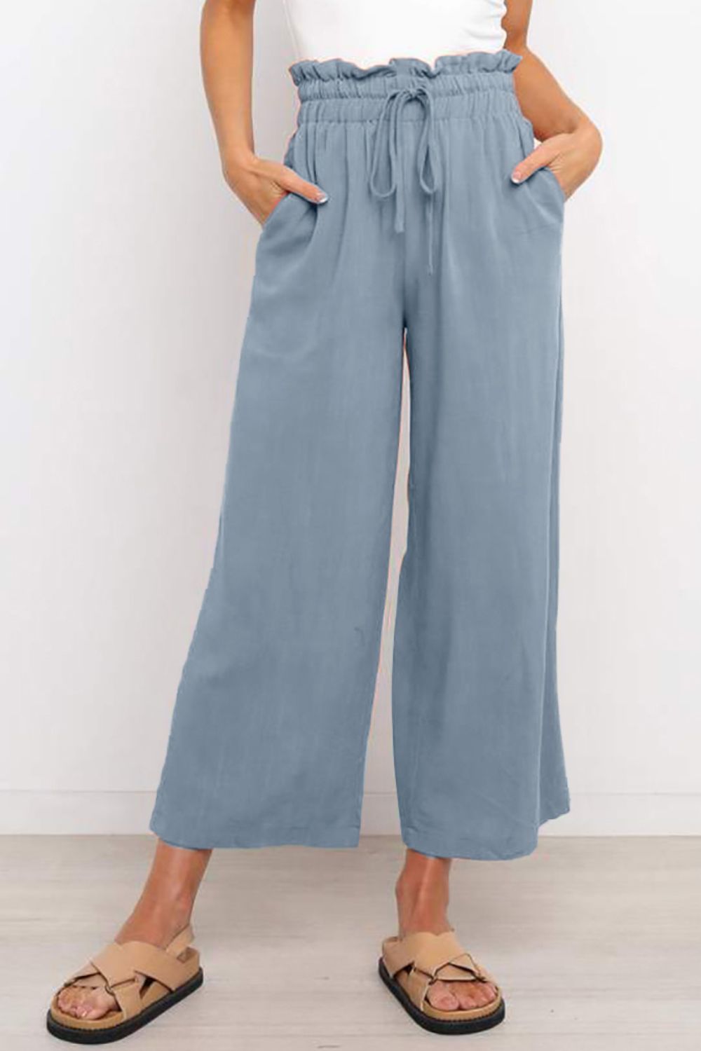 Drawstring Paperbag Waist Wide Leg Pants-Teresa&#39;s Fashionista LLC