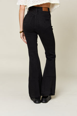 Judy Blue Full Size High Waist Distressed Flare Jeans-Teresa's Fashionista LLC