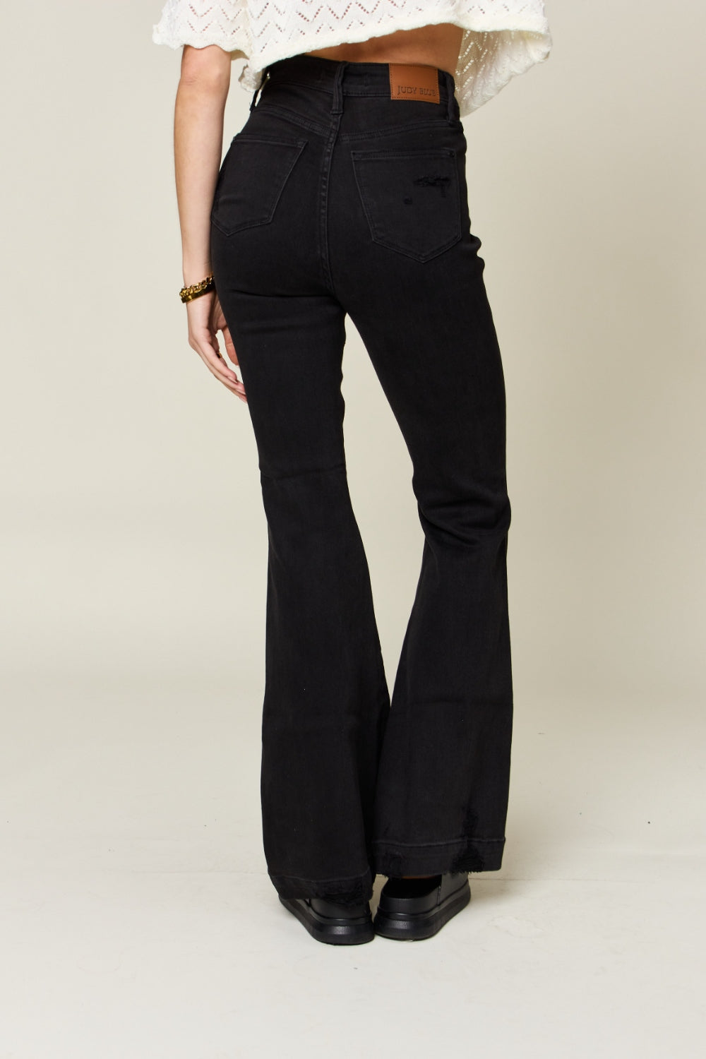 Judy Blue Full Size High Waist Distressed Flare Jeans-Teresa&#39;s Fashionista LLC