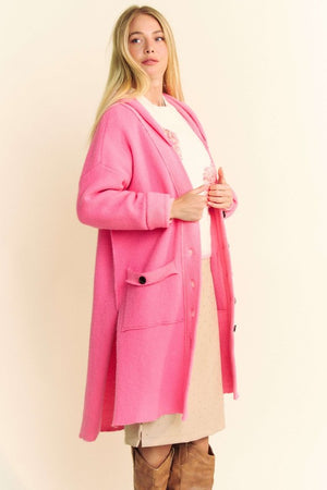 Davi & Dani Side Slit Button Up Hooded Cardigan - Teresa's Fashionista LLC