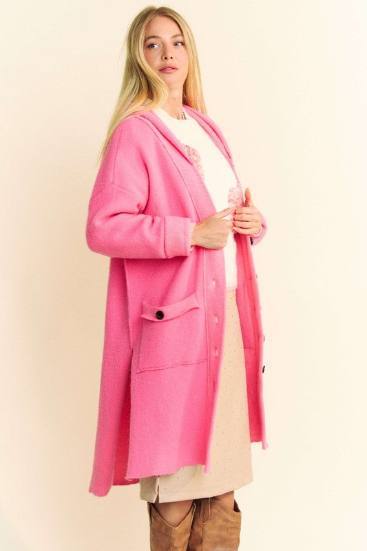 Davi & Dani Side Slit Button Up Hooded Cardigan - Teresa's Fashionista LLC