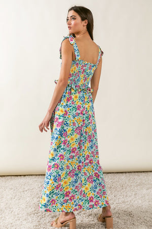 BiBi Floral Ruffle Trim Smocked Cami Dress-Teresa's Fashionista LLC