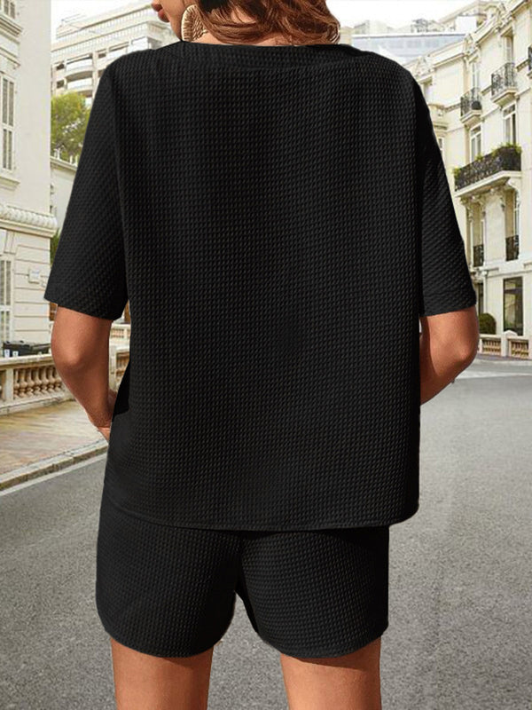Waffle-Knit Half Sleeve Top and Shorts Set-Teresa's Fashionista LLC