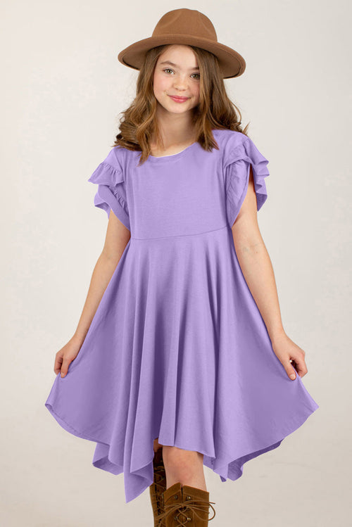 Round Neck Petal Sleeve Dress-Teresa's Fashionista LLC