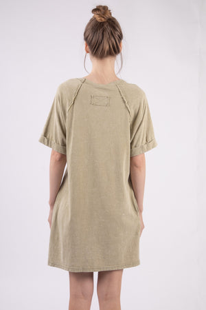 VERY J Washed Round Neck Mini Tee Dress-Teresa's Fashionista LLC