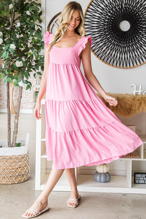 Reborn J Ruffled Sleeveless Tiered Midi Dress-Teresa's Fashionista LLC