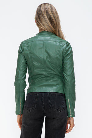 Snobbish Faux Leather Zip Up Drawstring Hooded Jacket - Teresa's Fashionista LLC