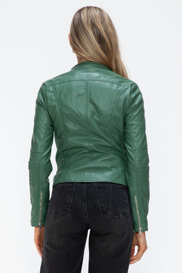 Snobbish Faux Leather Zip Up Drawstring Hooded Jacket - Teresa's Fashionista LLC