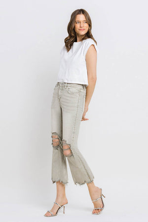 Lovervet Distressed Raw Hem Cropped Flare Jeans - Teresa's Fashionista LLC