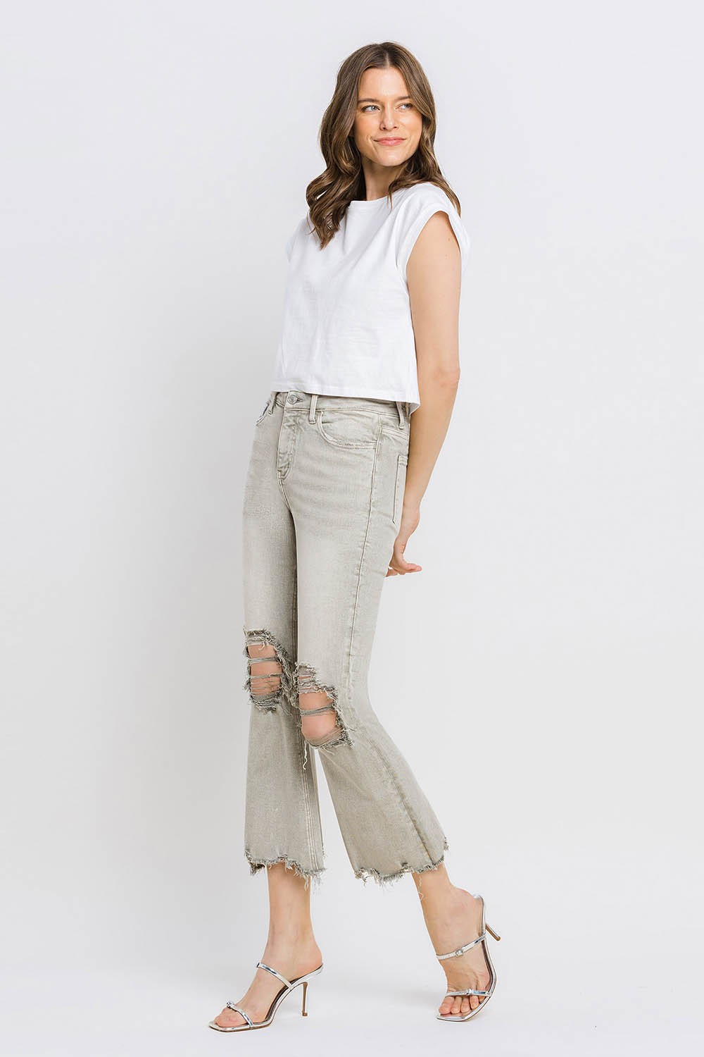 Lovervet Distressed Raw Hem Cropped Flare Jeans - Teresa's Fashionista LLC