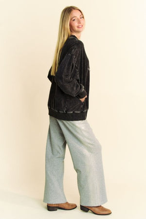 Davi & Dani Stud Star Patch Acid Washed Sweatshirt - Teresa's Fashionista LLC