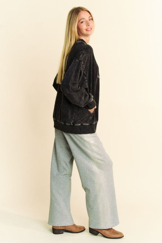 Davi & Dani Stud Star Patch Acid Washed Sweatshirt - Teresa's Fashionista LLC