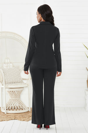 Lapel Collar Long Sleeve Blazer and Pants Set-Teresa's Fashionista LLC