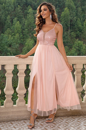 Spaghetti Strap Slit Mesh Dress-Teresa's Fashionista LLC