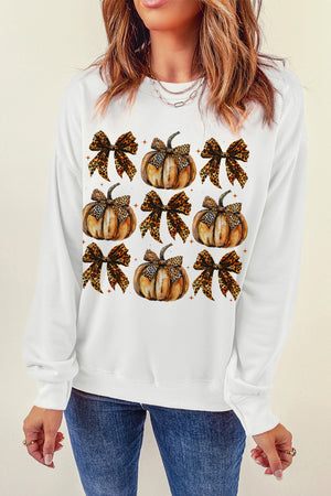 Pumpkin & Bow Graphic Long Sleeve Sweatshirt - Teresa's Fashionista LLC