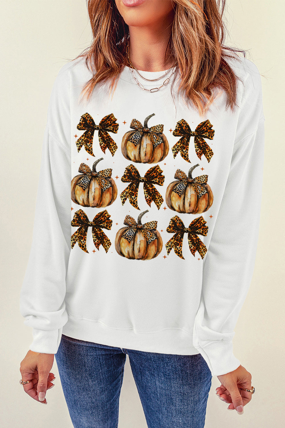Pumpkin & Bow Graphic Long Sleeve Sweatshirt - Teresa's Fashionista LLC