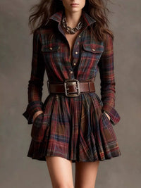 Plaid Long Sleeve Shirt Dress