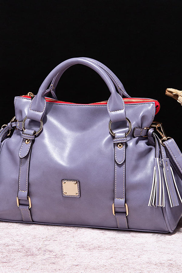 PU Leather Handbag with Tassels-Teresa's Fashionista LLC