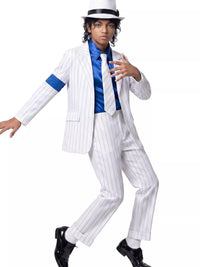 Children's Halloween Striped Suit Costume 5 Piece Set with Shirt and Fedora & Tie