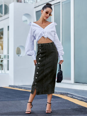 Button Down Denim Skirt-Teresa's Fashionista LLC