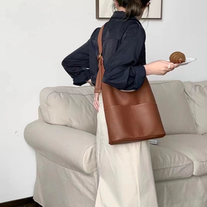 P25070 Pockets Front Microfiber Leather Shoulder Bag