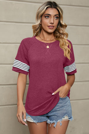 Striped Round Neck Short Sleeve T-Shirt-Teresa's Fashionista LLC