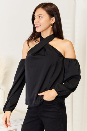 Grecian Cold Shoulder Long Sleeve Blouse-Teresa's Fashionista LLC