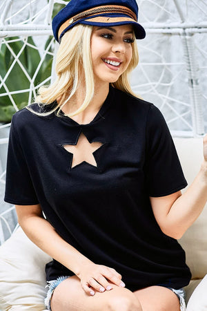 BiBi Star Cutout Short Sleeve T-Shirt-Teresa's Fashionista LLC