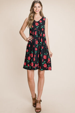 BOMBOM Floral Ruched Tank Dress-Teresa's Fashionista LLC