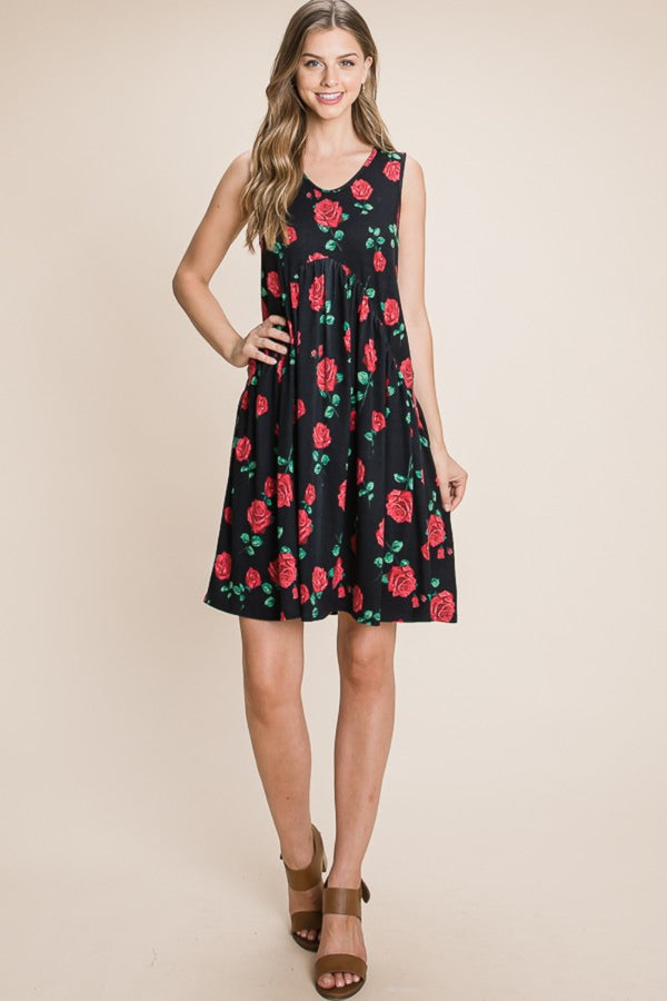 BOMBOM Floral Ruched Tank Dress-Teresa's Fashionista LLC