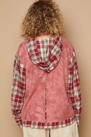 POL Star Patch Plaid Long Sleeve Hooded Top - Teresa's Fashionista LLC