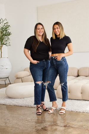 RFM Crop Dylan Full Size Tummy Control Distressed High Waist Raw Hem Jeans-Teresa's Fashionista LLC