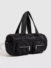 Minimalist Nylon Barrel Shoulder Bag with Multi-Pocket Utility