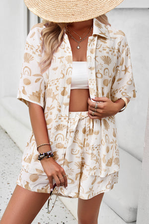 Printed Button Up Shirt and Shorts Set-Teresa's Fashionista LLC