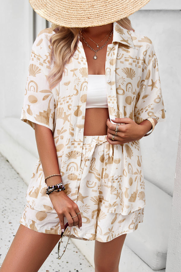 Printed Button Up Shirt and Shorts Set-Teresa's Fashionista LLC