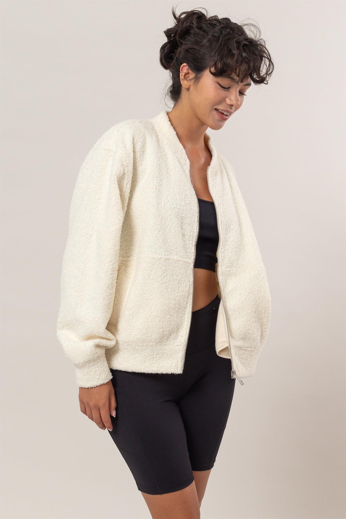 HYFVE Baseball Collar Zip Up Long Sleeve Jacket - Teresa's Fashionista LLC