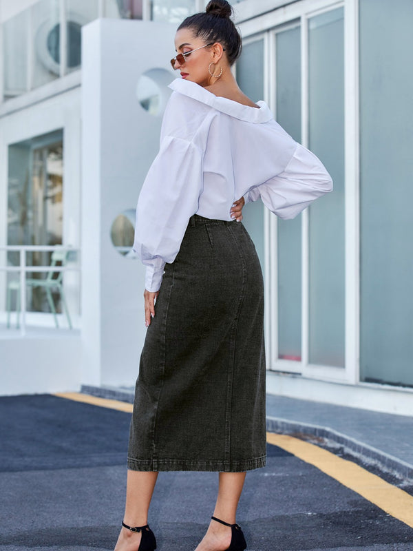 Button Down Denim Skirt-Teresa's Fashionista LLC