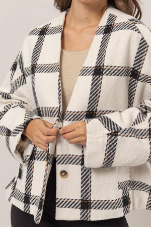 HYFVE Plaid Long Sleeve Jacket with Side Slit Pockets - Teresa's Fashionista LLC