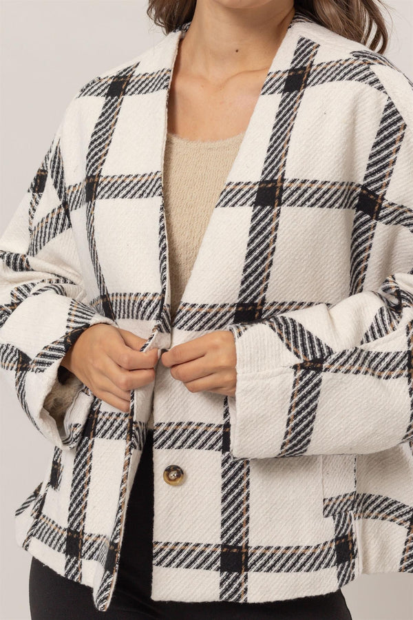 HYFVE Plaid Long Sleeve Jacket with Side Slit Pockets - Teresa's Fashionista LLC