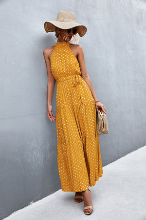 Printed Sleeveless Tie Waist Maxi Dress-Teresa's Fashionista LLC