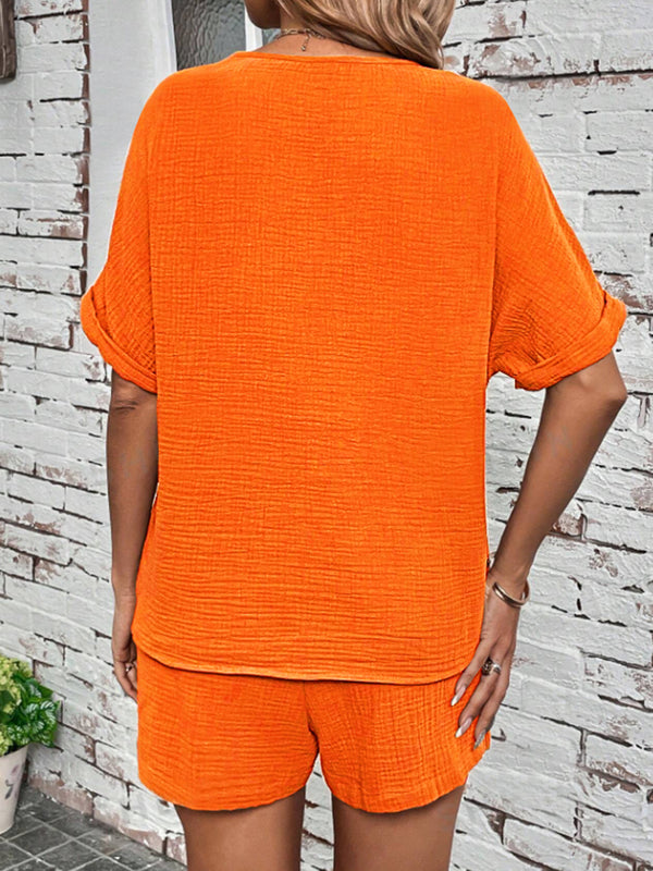 Notched Half Sleeve Top and Shorts Set-Teresa's Fashionista LLC