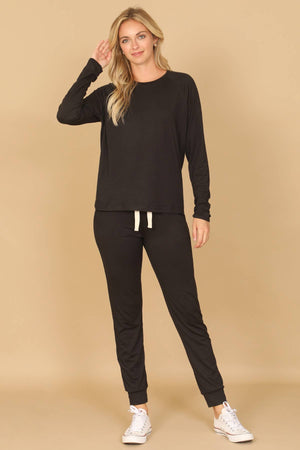 YMP40001V-SOLID LONG SLEEVE TOP AND JOGGERS SET