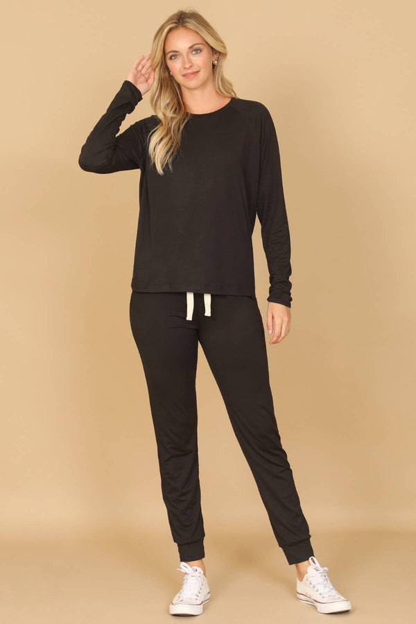 YMP40001V-SOLID LONG SLEEVE TOP AND JOGGERS SET
