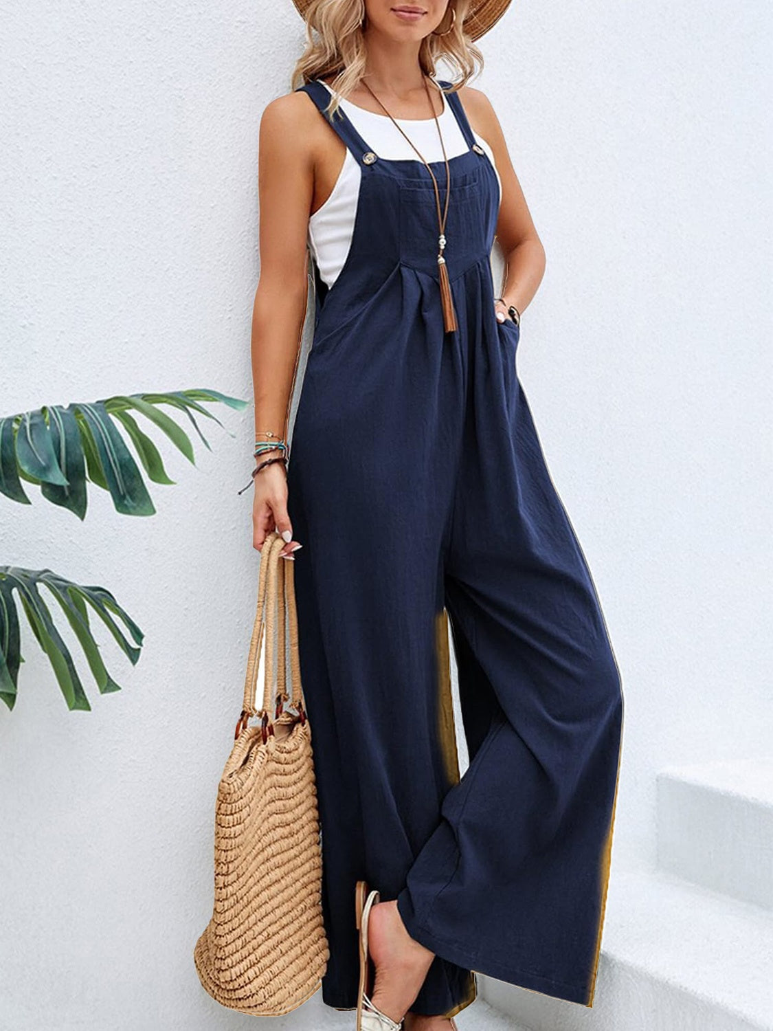 Full Size Square Neck Wide Strap Overalls - Teresa's Fashionista LLC