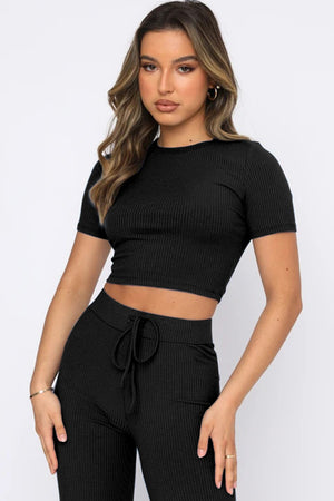 Round Neck Short Sleeve Top and Pants Set-Teresa's Fashionista LLC